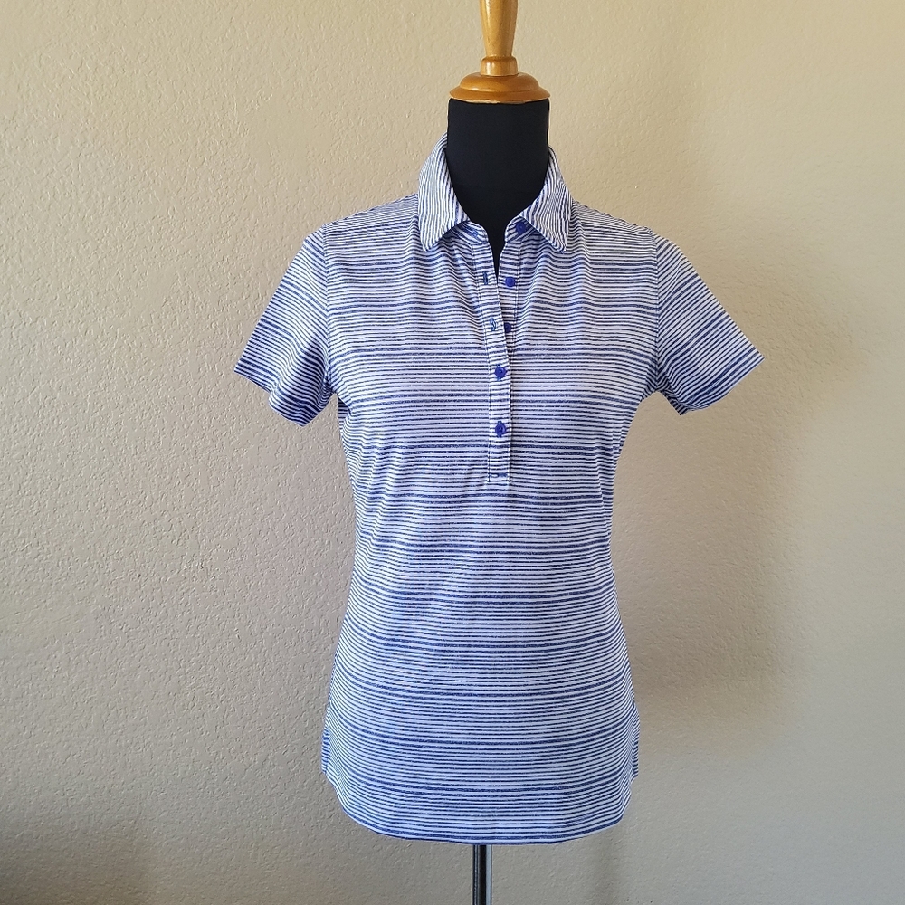 Under Armour Women’s Golf Polo Shirt White Blue Stripe S NWT - Picture 2 of 9